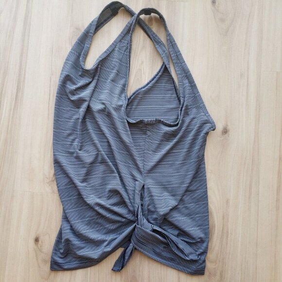 Athleta Max Out Blue Striped Tank Top Low Back Side Tie Sleeveless Tee Womens XS - Picture 8 of 12